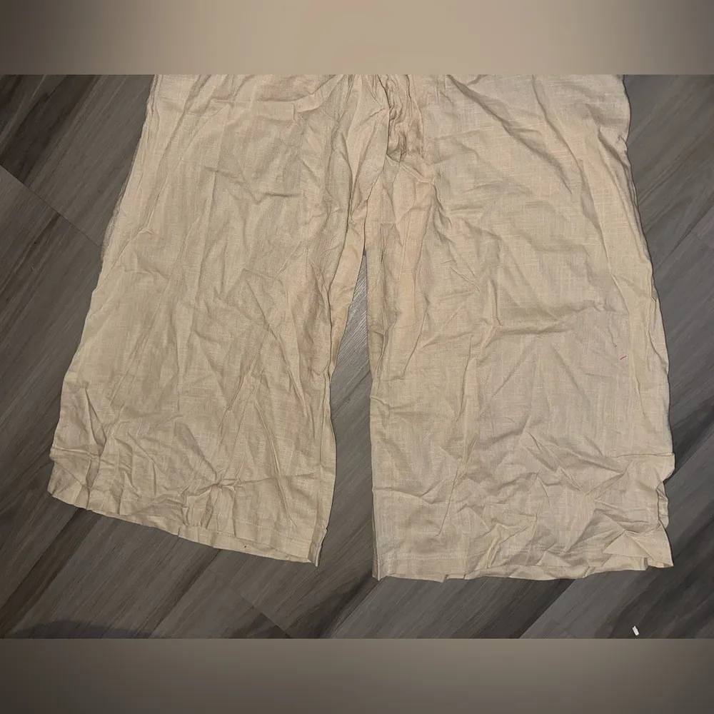 NWT Simplee Beige Women’s Wide Leg Casual Light Feel Pants w Stretch Waist Tie S - Image 5