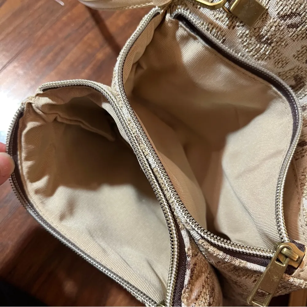 Anthropologie NWOT Crossbody Bag Woven Fabric Beige Sable Animal Graphic Clutch - Image 7