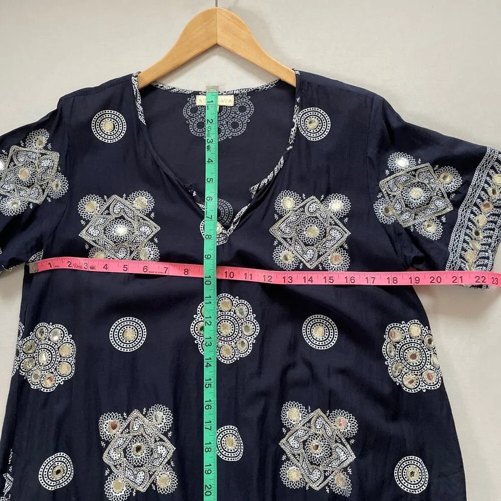 Ruby Yaya Dress Womens Medium Blue Kaftan Sequin Lined Lightweight Metallic - Image 12