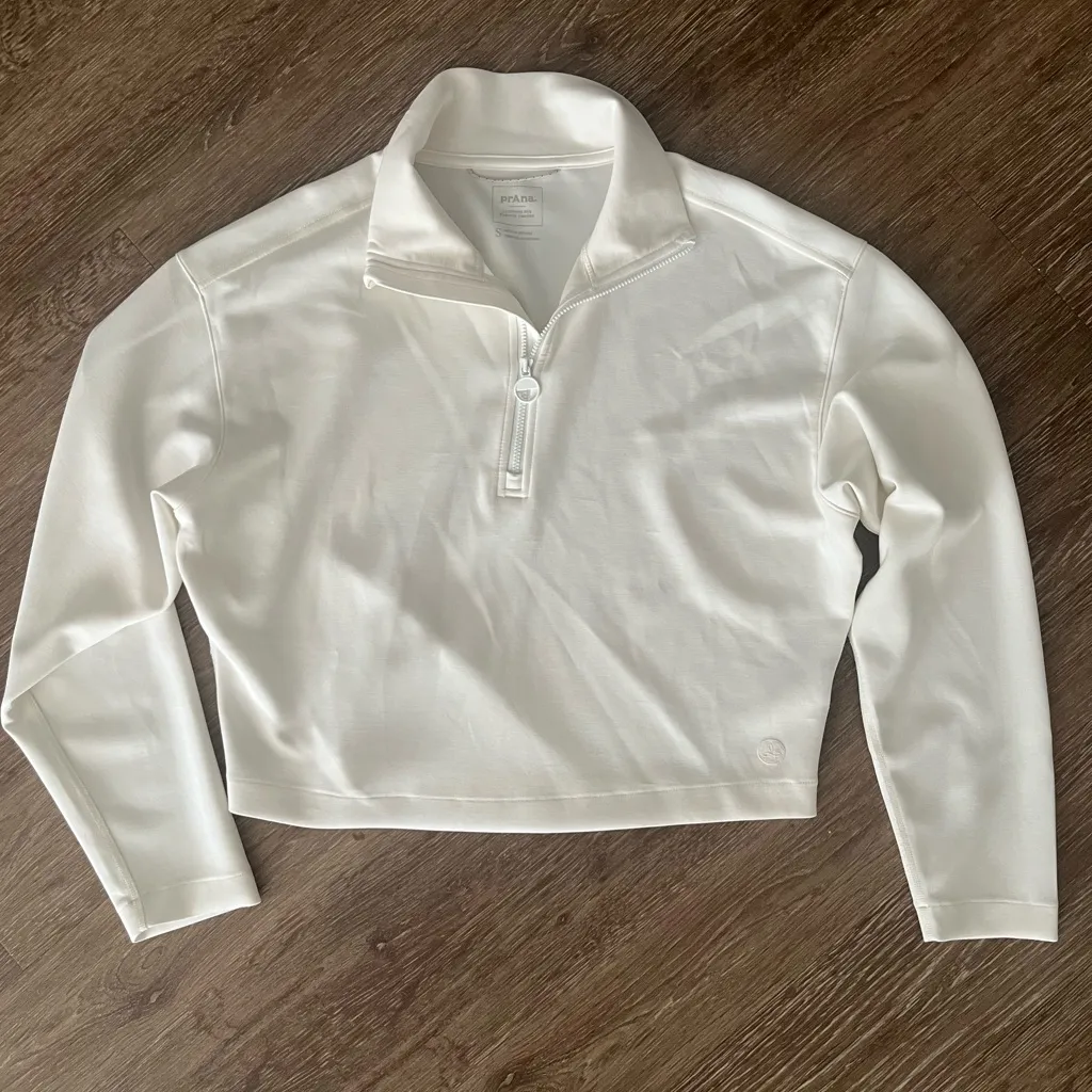 Prana Shea Half-Zip Soft White Cropped Size Small athletic lounge yoga - Image 4