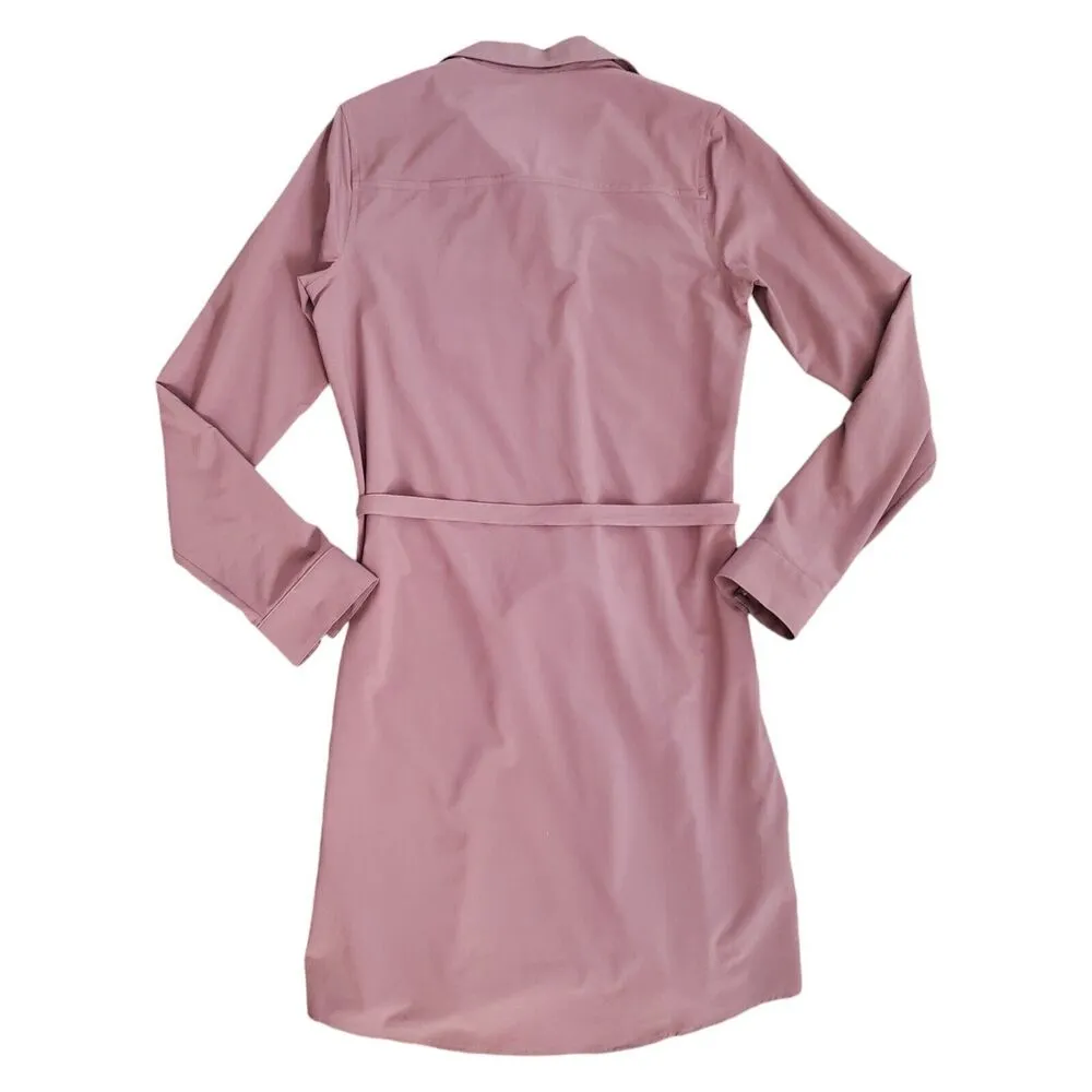 Eddie Bauer Shirt Dress Women XS Purple Tie Waist Dri-fit Travel Stretch Button - Image 2