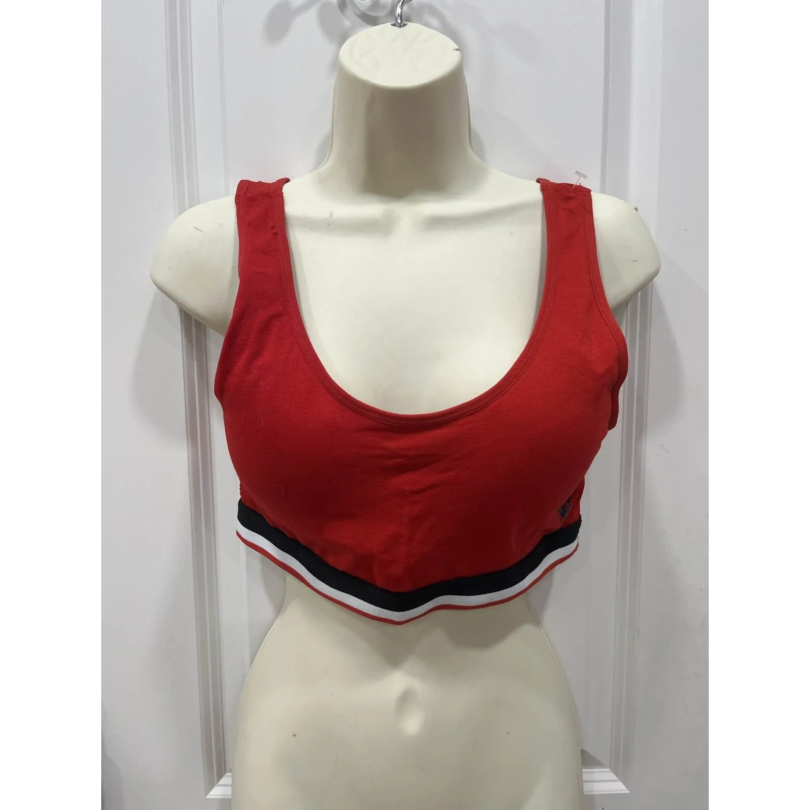 US Polo Assn Sports Bra Red Black White Logo Scoop Neck - Image 2