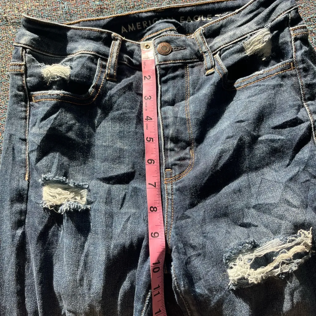 American Eagle Super Hi-Rise Jegging Women’s 4R Distressed Dark Wash Stretch Y2K - Image 12