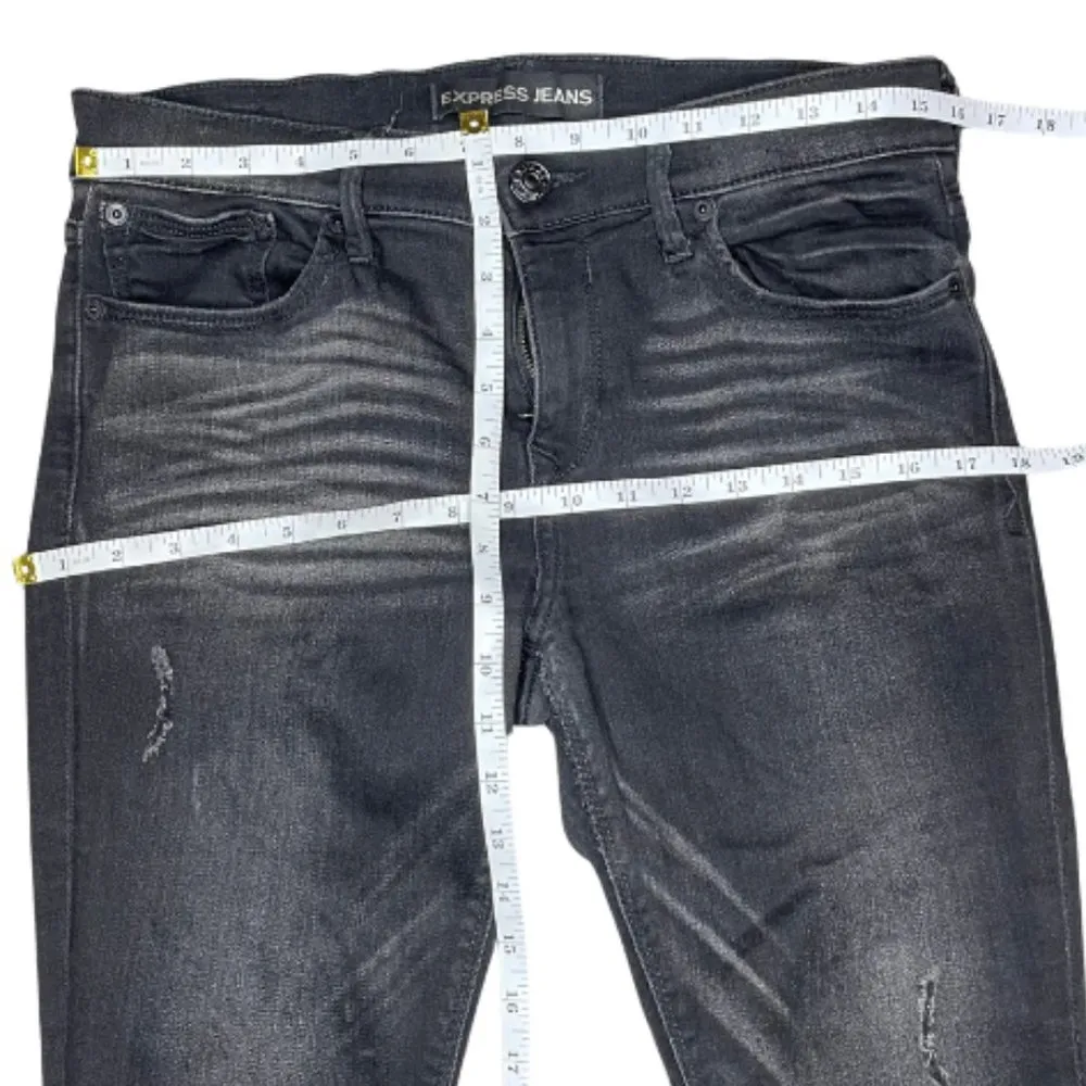 Women Supersoft Legging Mid Rise Black Denim Distressed Acid Wash Sz 8 - Image 5