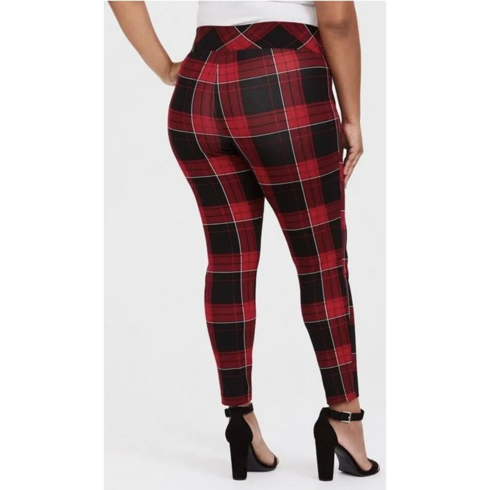 Torrid Womans Sz 4R Premium Ponte Red Plaid Pixie Pants Comfort NWOT - Image 2
