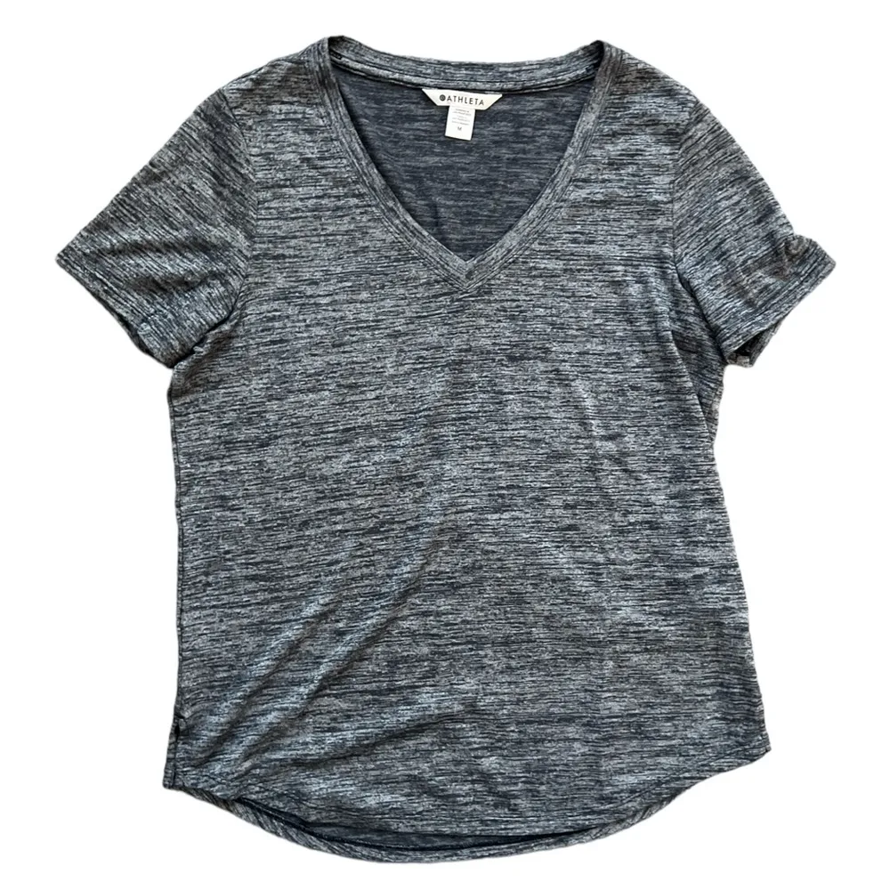 Athleta Breezy Heathered Scoop V Neck Tee Basic T-Shirt | Flint Heather | Medium - Image 2