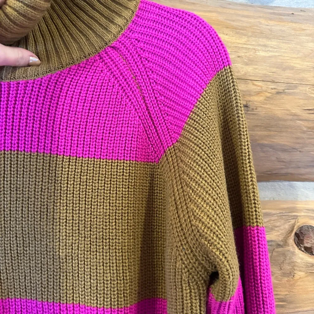 Pink Brown Stripe Turtleneck Knit Sweater - Image 3
