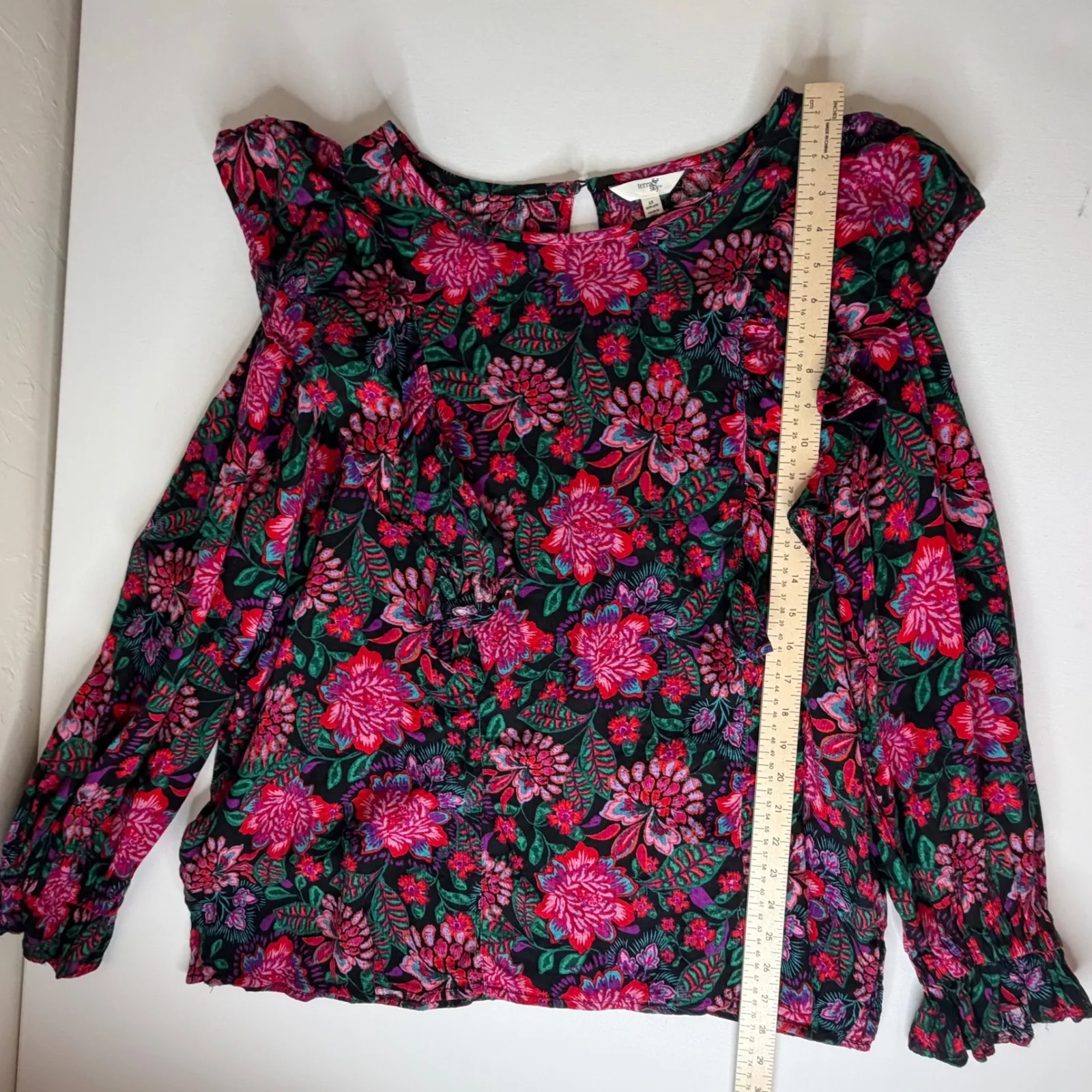 Terra & Sky Womens Floral Blouse Size 2X Boho Chic Peasant Long Sleeve Spring - Image 8