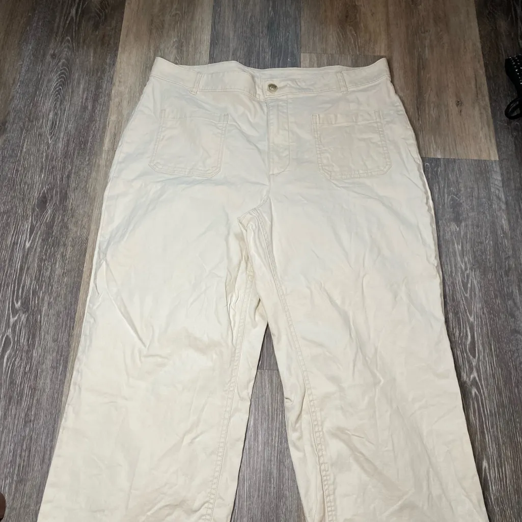 Old‎ Navy High Rise Wide Leg Cropped Petite Cream Jean Pants 16 Boho Painter - Image 2