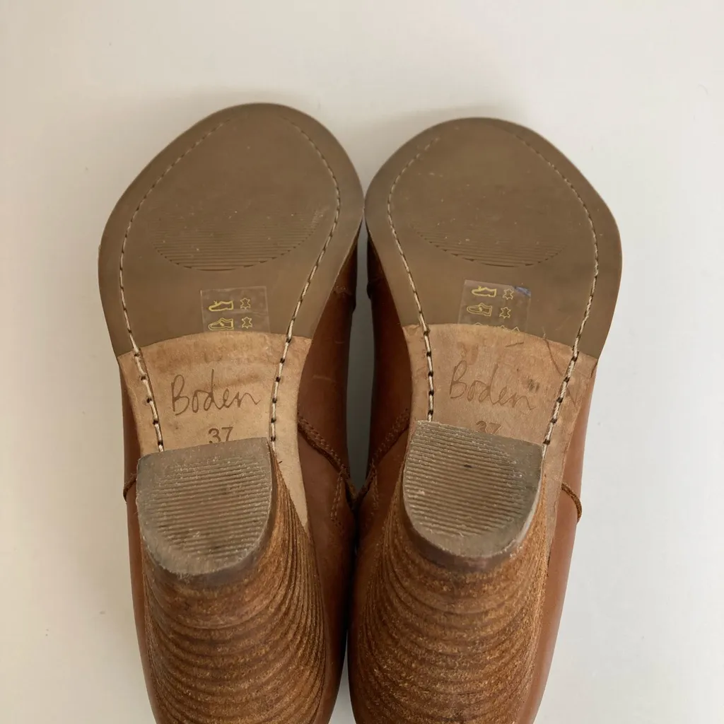 🌞Boden Camel Leather Stacked Heel Ankle Booties Size 6 - Image 8
