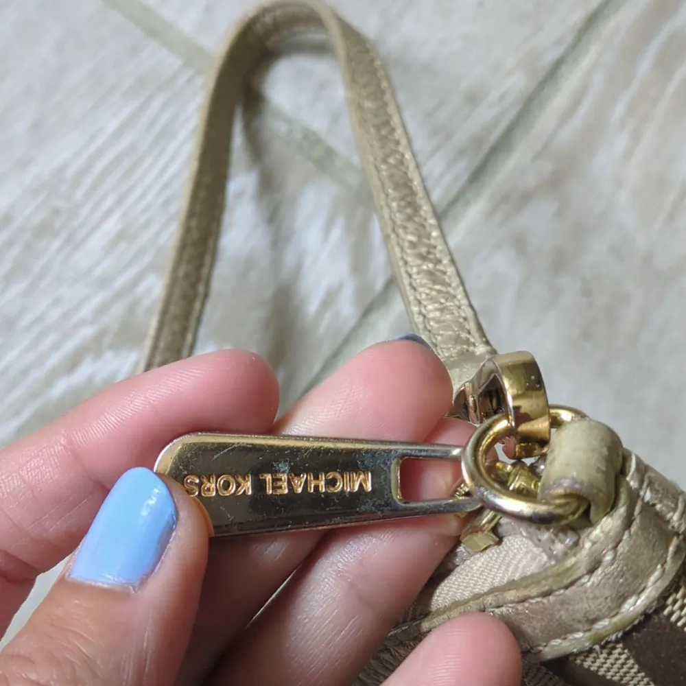 Michael Kors Canvas Monogram Wristlet | Brown MK Monogram Wristlet Gold - Image 10