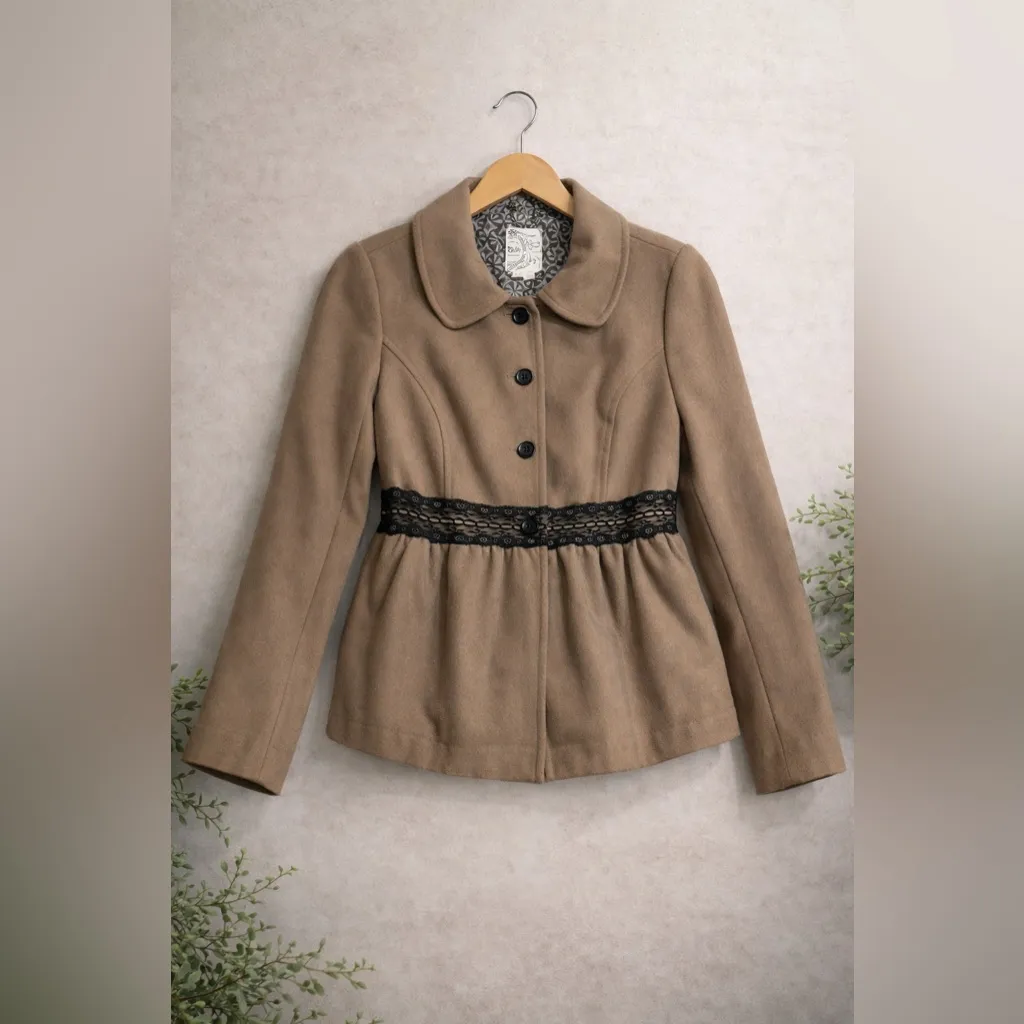 Tulle Wool Blend Lightweight Coat Tan Size M - Image 10