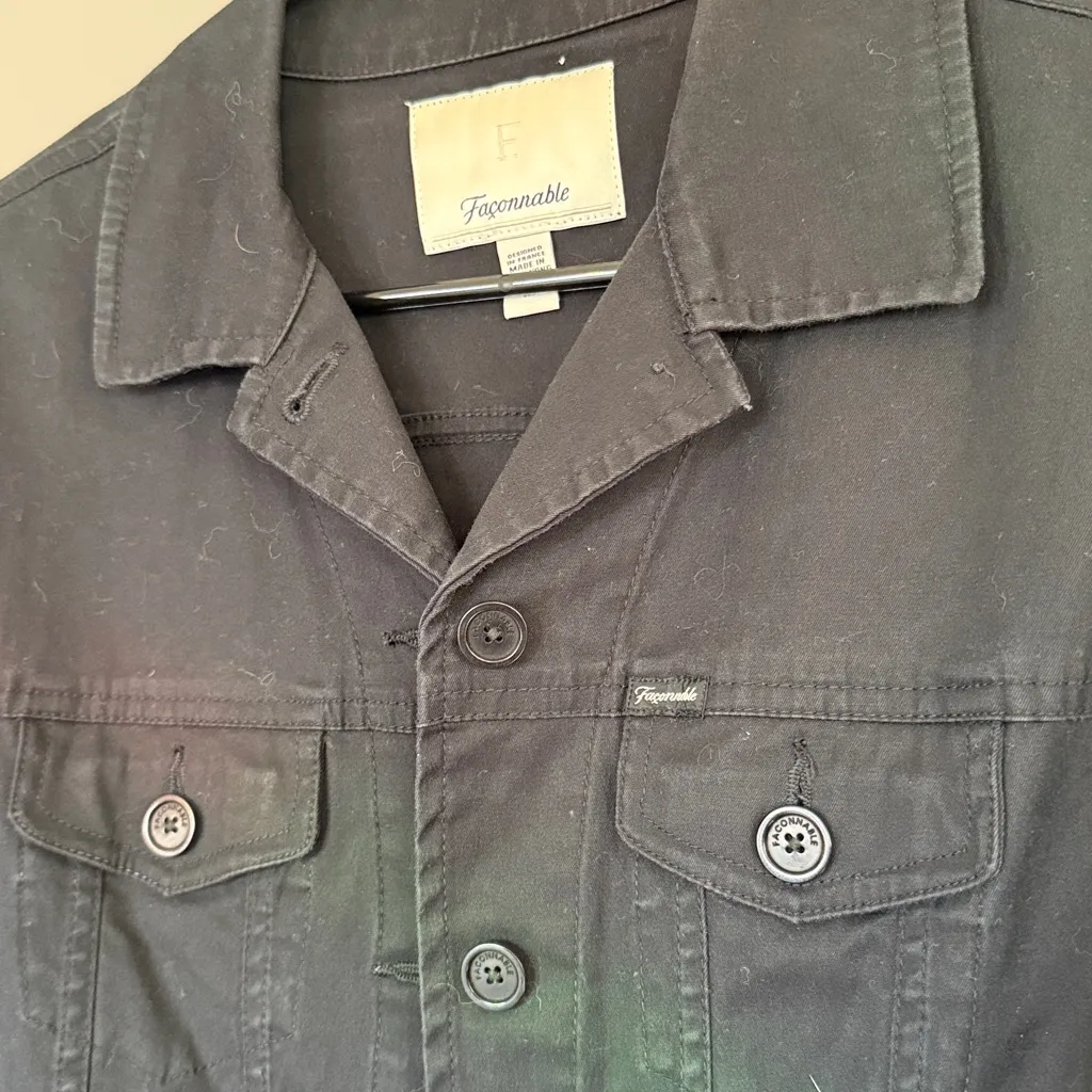 Faconnable Jean Jacket Womens Size Medium Black Denim Button Down Pockets - Image 2