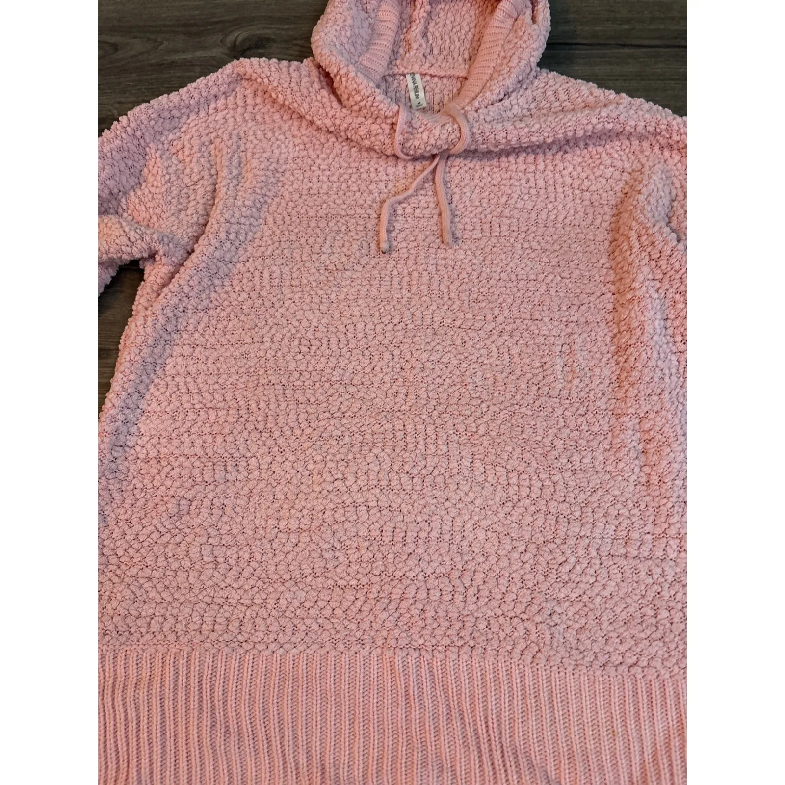 ZENANA PREMIUM Pink Textured Popcorn Knit Hooded Tunic Oversized Sweater Size M - Image 2