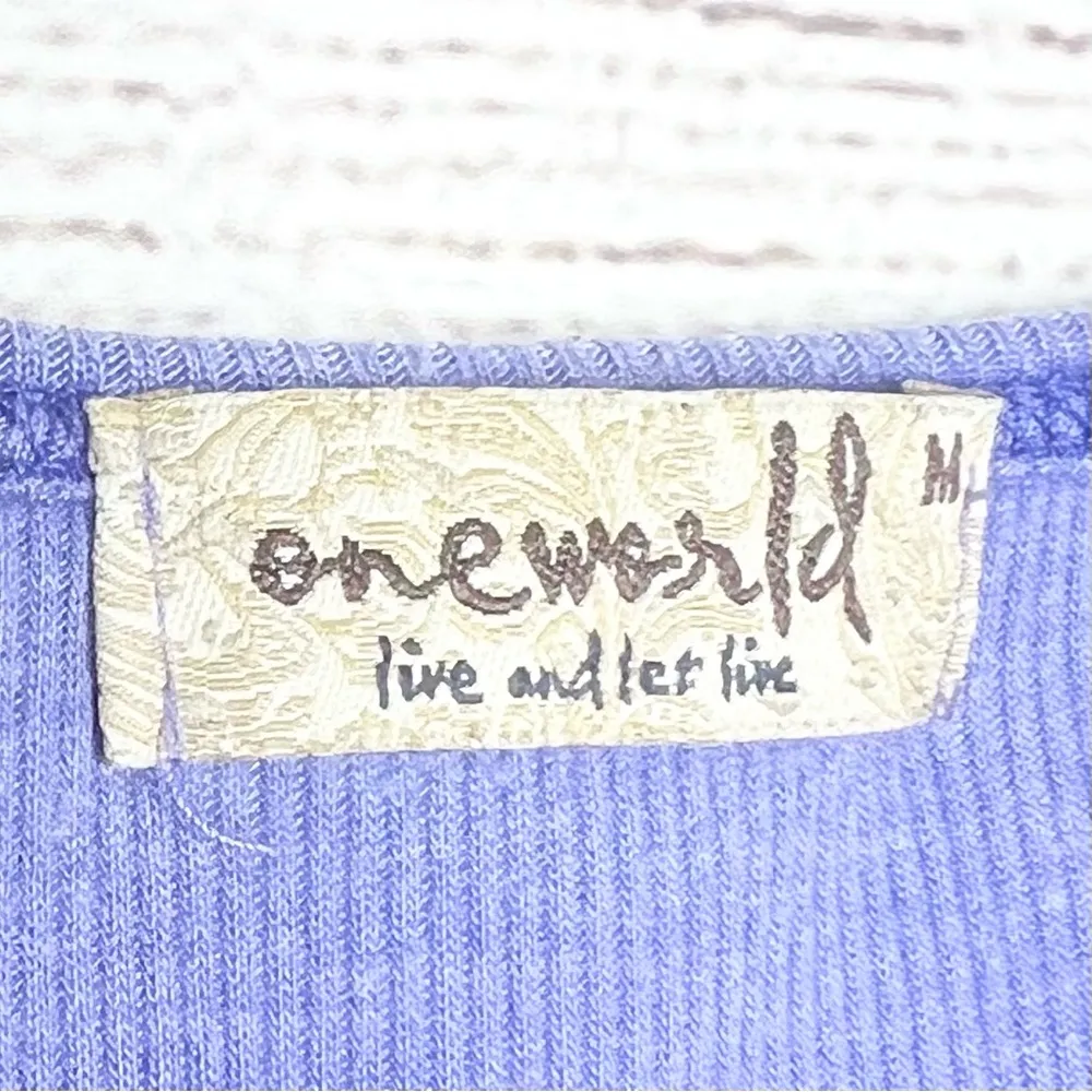 One World Blue Studded Design Ribbed Stretch V Neck Tank Top Size Medium - Image 7