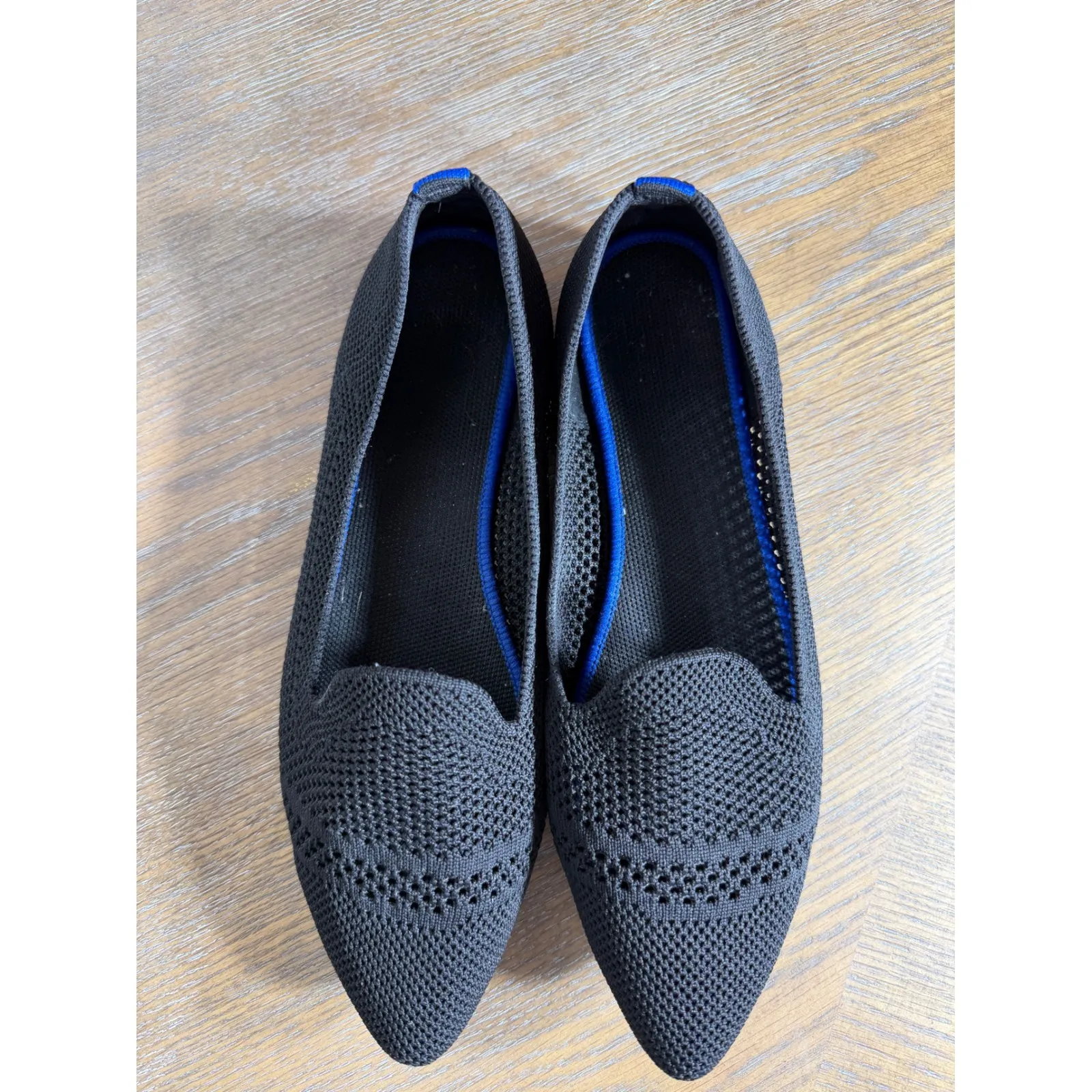 Black Knit Pointed Toe Flats knit Women's Size 7 Comfortable‎ Slip On Shoes - Image 2