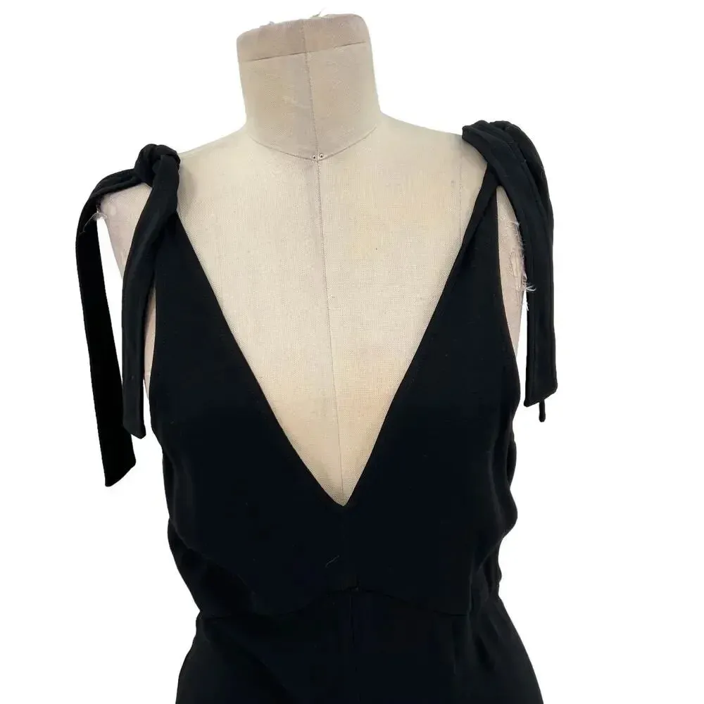 Aritzia Wilfred Tie Shoulder Sleeve Black Midi‎ Dress Sleeveless Slip Size Small - Image 2