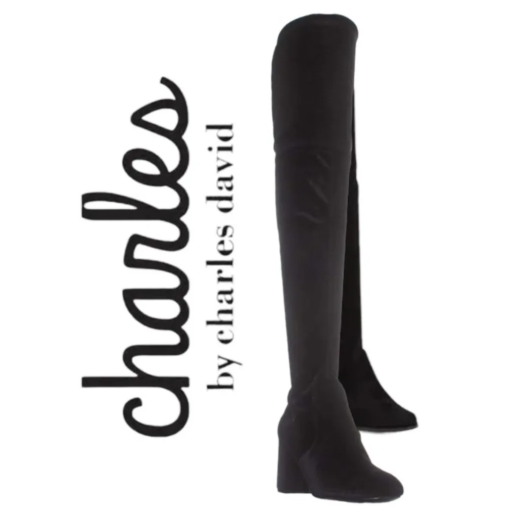 Charles By Charles David Velvet Over the Knee Heeled Boots in Black Size 8 - Image 11