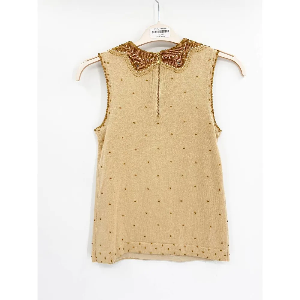 Lilly Pulitzer Almond Tan Kate Gold Beaded Sleeveless Wool Blend Knit Sweater S - Image 35