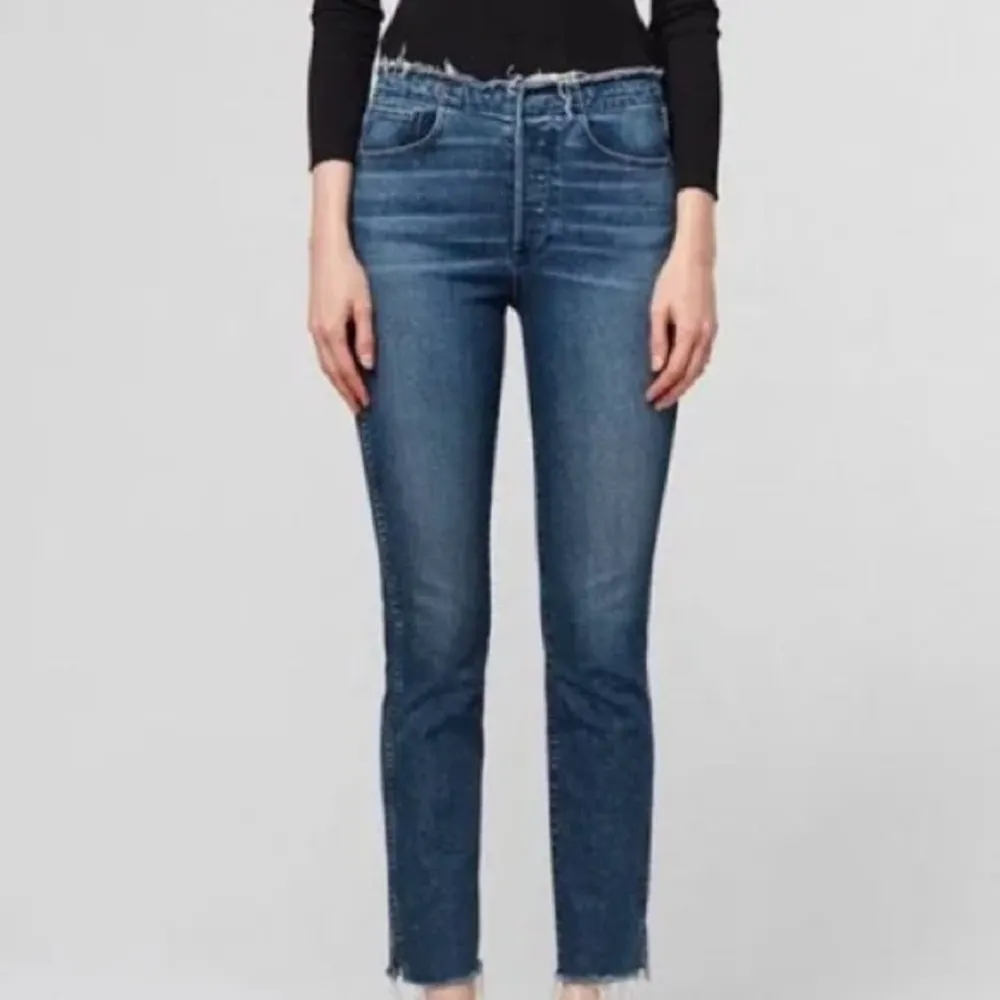 3x1 Darkwash Buttonfly Raw Hem Distressed Straight Leg Jean - Image 6