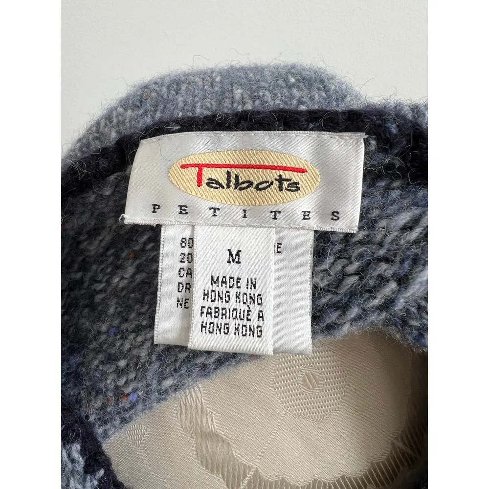 Talbots Wool Blend Blue Knit Cardigan Sweater Petite Medium - Image 5
