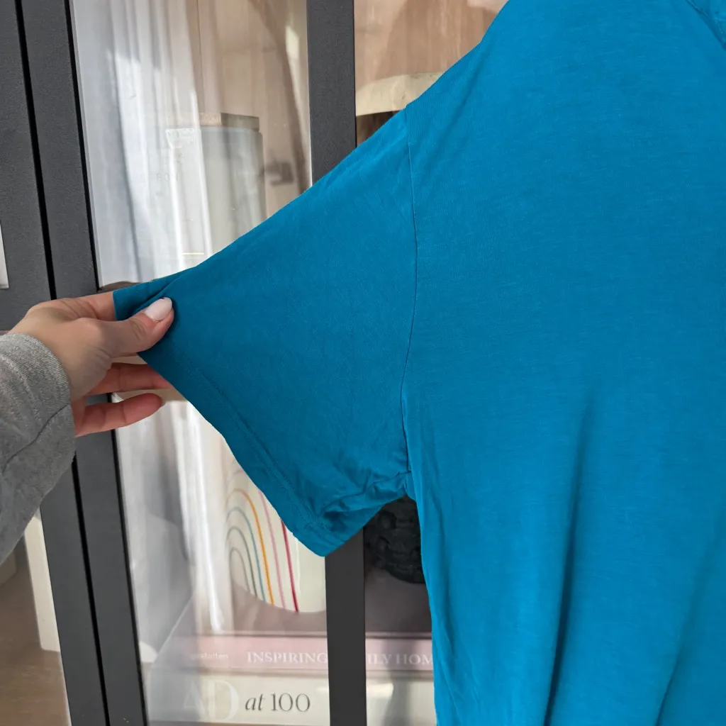 Little Sleepies pajamas set adult teal shorts sleeve henley top tee bamboo Blue Size L - Image 3