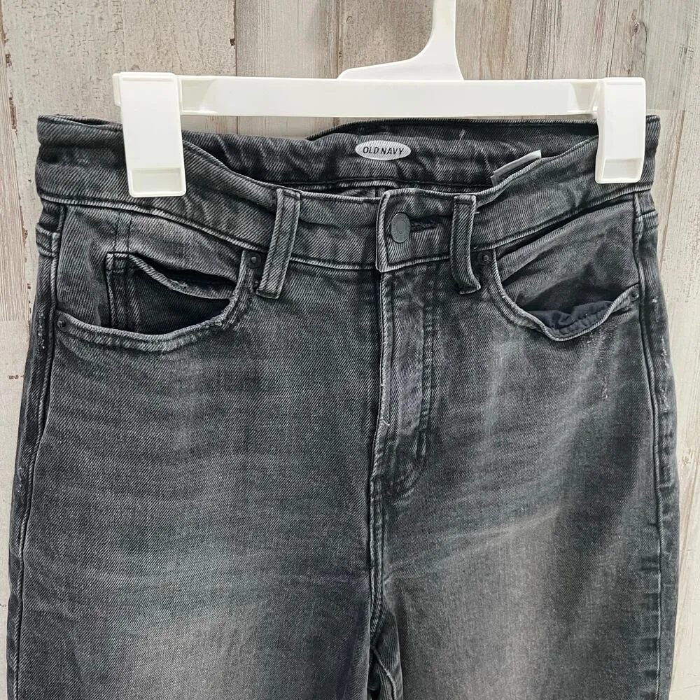 Old Navy Extra High-Waisted Sky-Hi Straight Raw-Hem Black Jeans for Women 4 - Image 2
