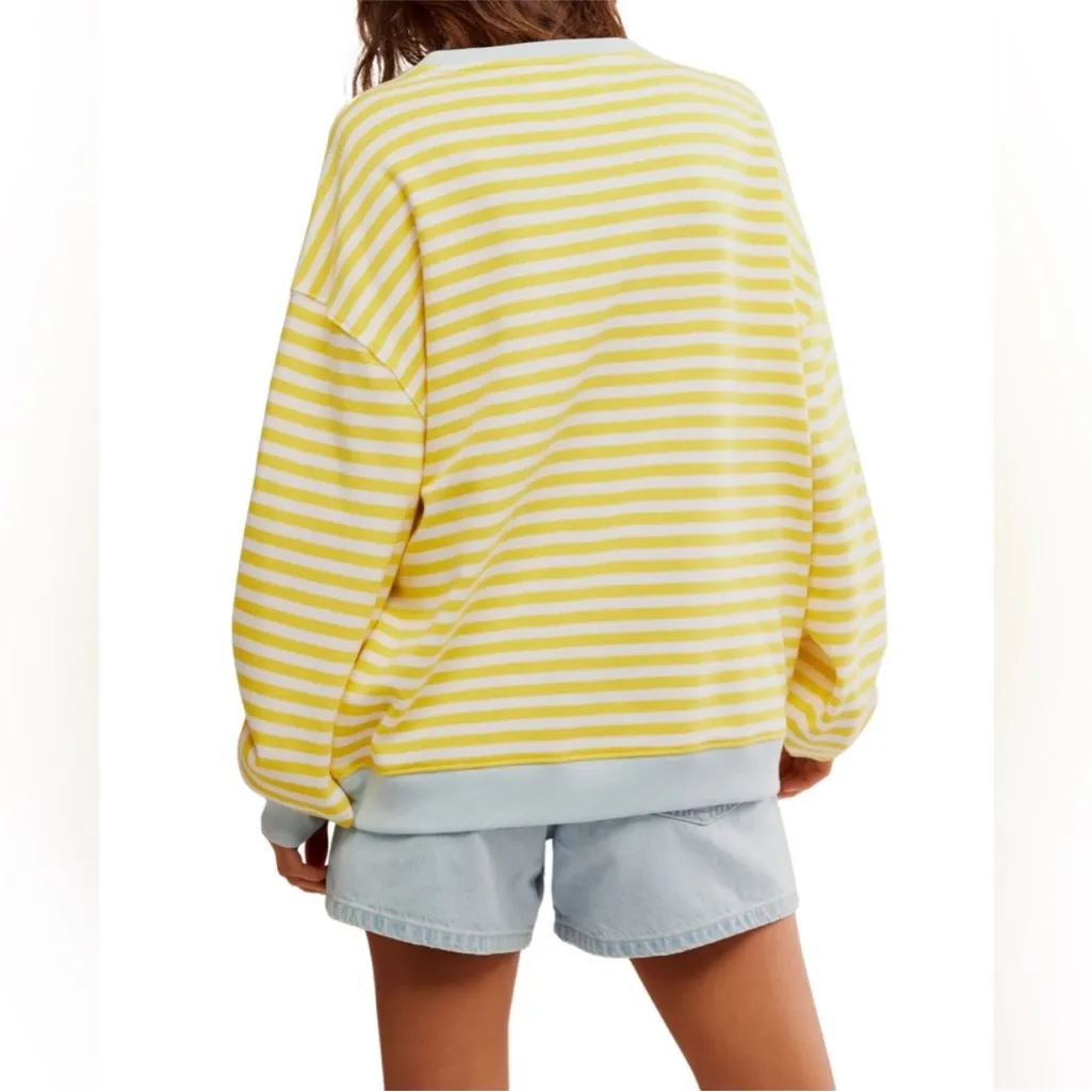 NWT Free People Classic Striped Oversized Crewneck - Image 3