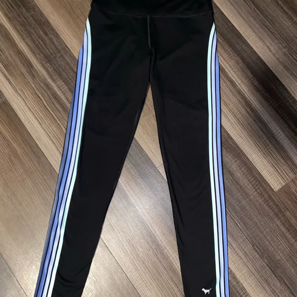 Vs pink Black Leggings with Blue Stripes - Image 12