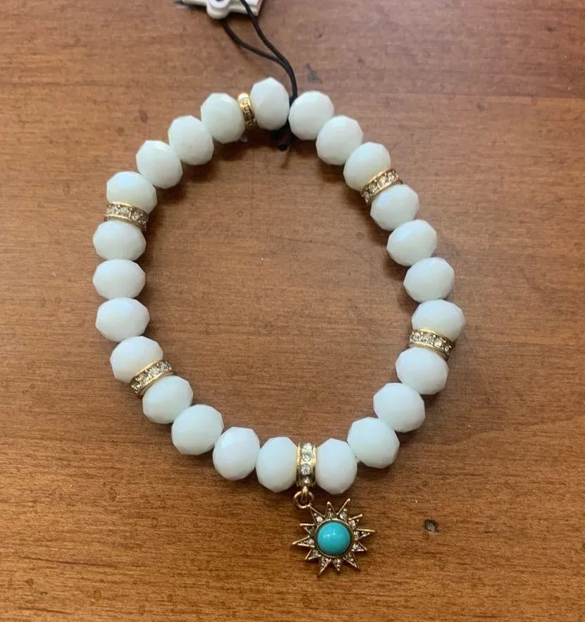 Juicy Couture Stretch White Beaded Charm Bracelet with Teal/Turquoise Charm - Image 2