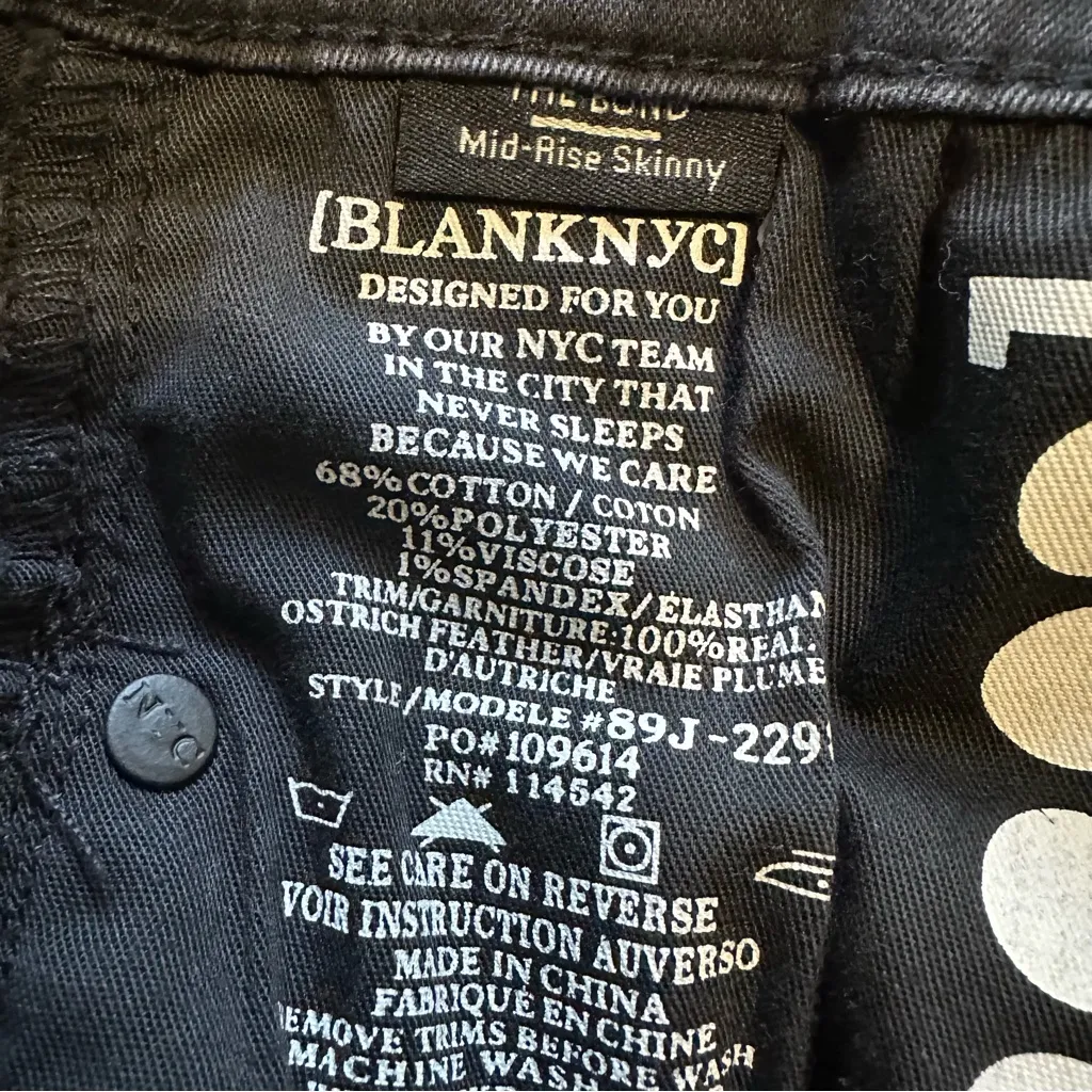 Blank NYC The Bond Removable Feather Trim Mid Rise Skinny Jeans Black 31 - Image 7