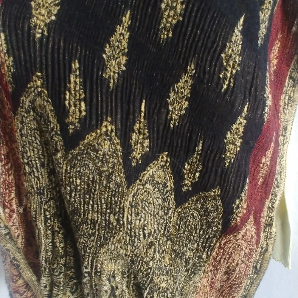 Bohemian Print Scarf / Wrap with Fringe Black - Image 6