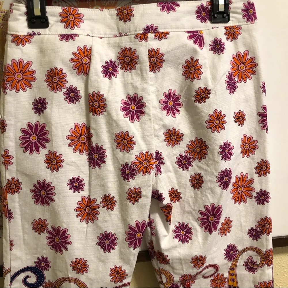 TRINA TURK Mercury Paisley Floral Pants Crop High Rise Straight Leg Cut lined 0 - Image 10