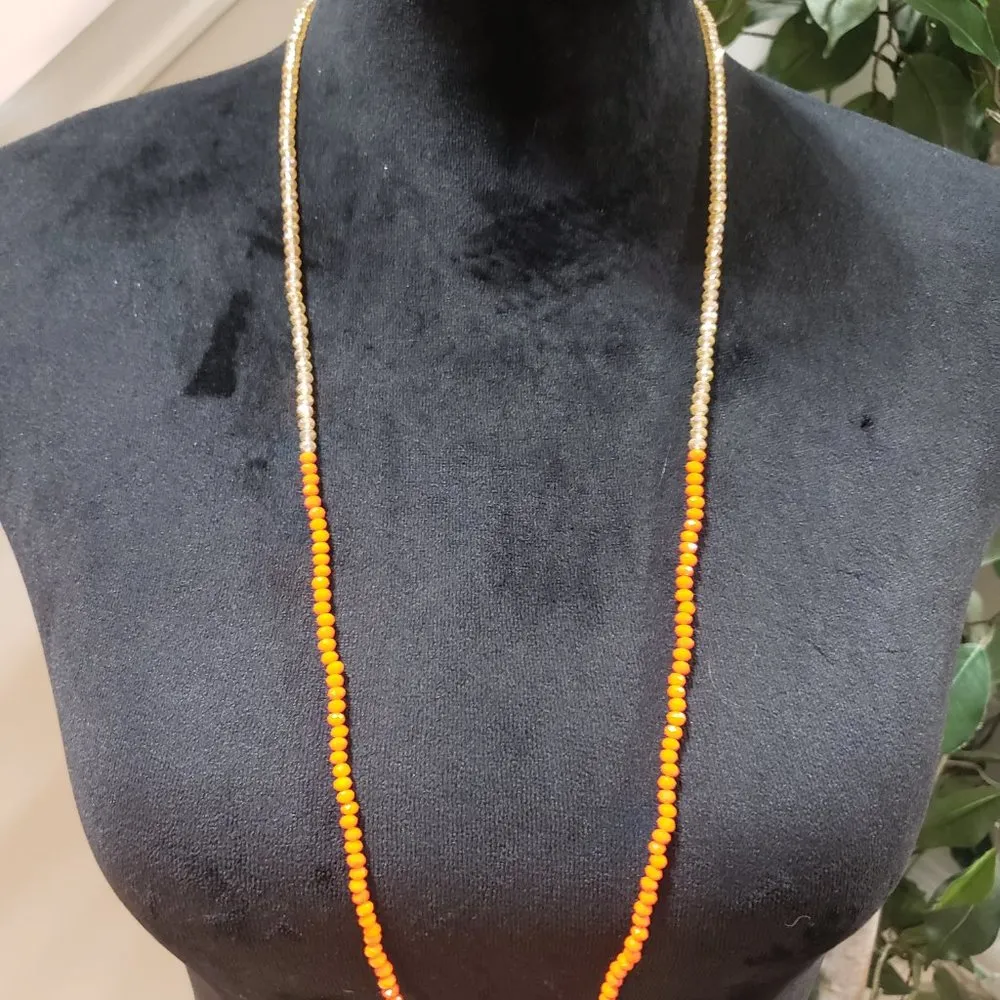 Women's Barb Orange Neon Crystal Beaded Hand knotted Lobster Clasp Necklace Gold - Image 2