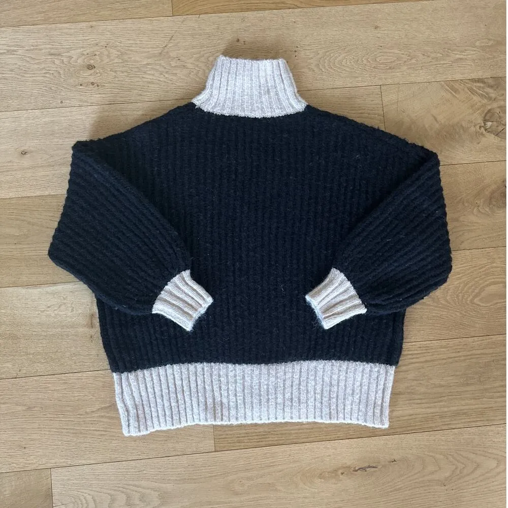 Verge Girl - Ada Oversized Knit Jumper Sweater in Black & Beige - Image 4