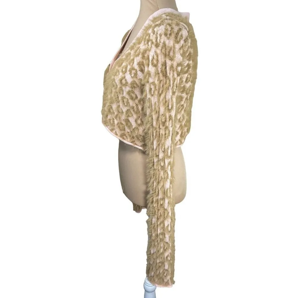 Kimchi Blue Meo Cardigan Fuzzy Animal Print Pink Tan Size M Medium - Image 3