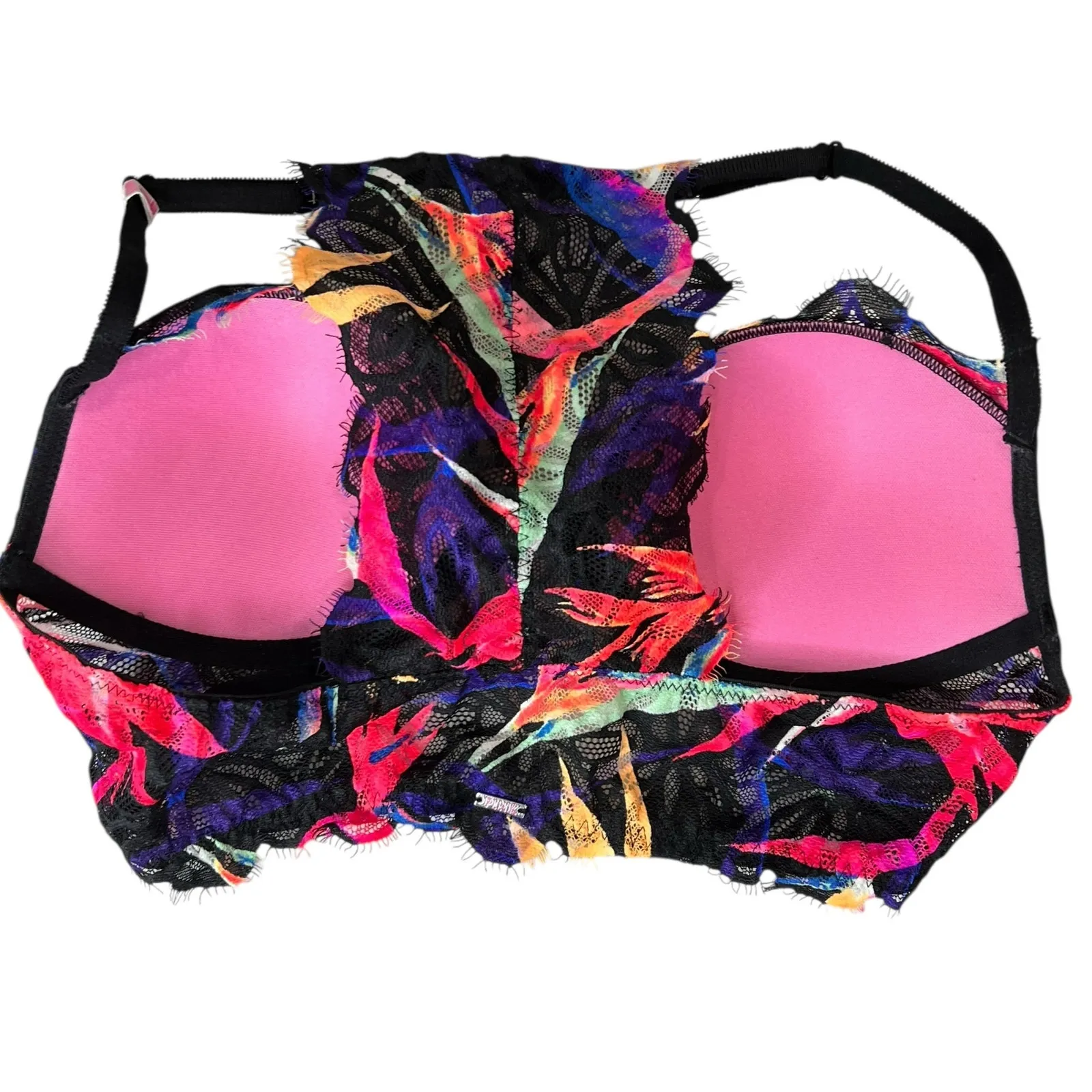 VS PINK Push Up Bra 34B Black Lace Tropical Halter Racerback Front Closure NEW - Image 7