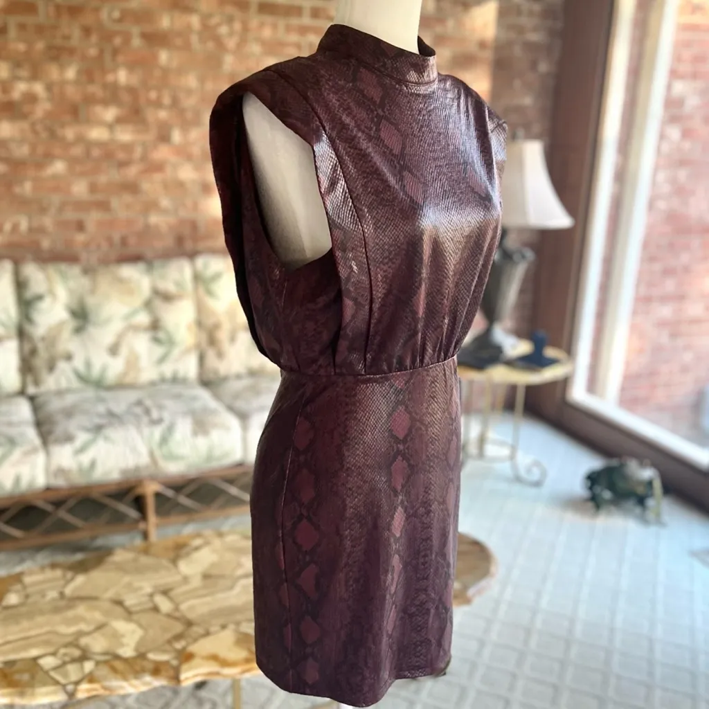 Fab’rik Dress Mini Snakeskin Faux Leather Mini Burgundy S Cocktail Party Edgy - Image 6