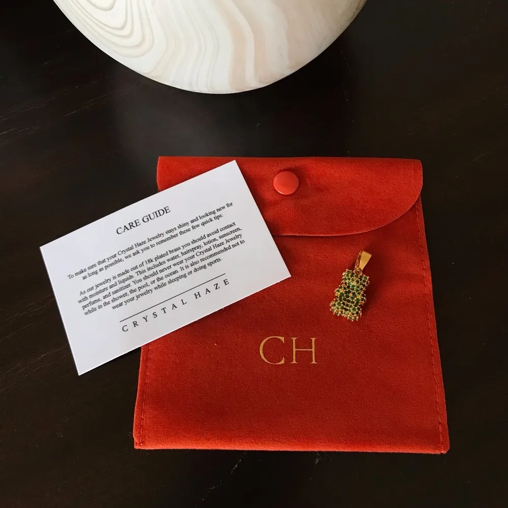 Crystal Haze Jewelry Emerald Pave Nostalgia Bear Pendant Necklace Charm, NWT Gold - Image 8