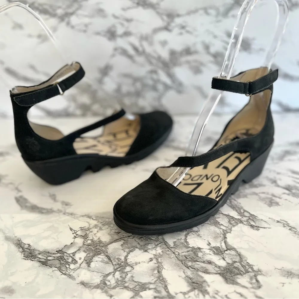 Fly London Plan Wedges Black Suede Nubuck Leather 36/5.5 Comfort Walking - Image 3