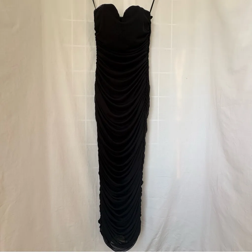 Mable Ruched Corset strapless tube midi dress sweetheart neckline black small - Image 3