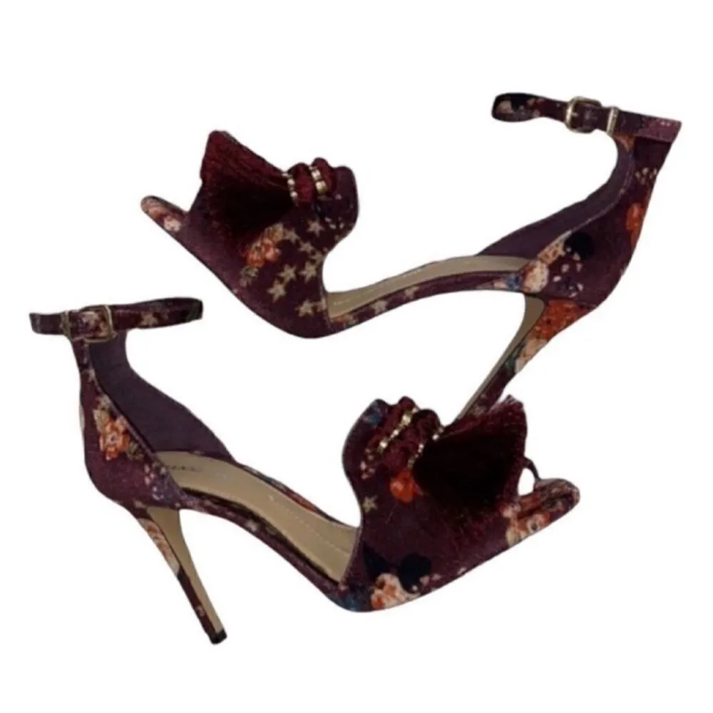 Gianni Bini Floral Print Burgundy Suede Open Toe
Pumps(Size 7) - Image 8