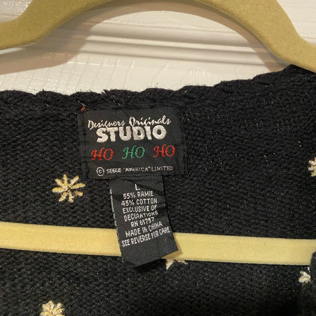 VTG Designers Originals Size L Christmas Sweater Santa Appliqué Ramie Cotton 90s Red Size L - Image 5