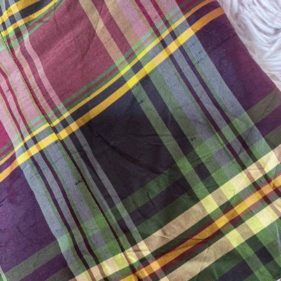 Silk Plaid Sleeveless‎ Blouse Top Button Down Collared Shirt i(E) L Size L - Image 6