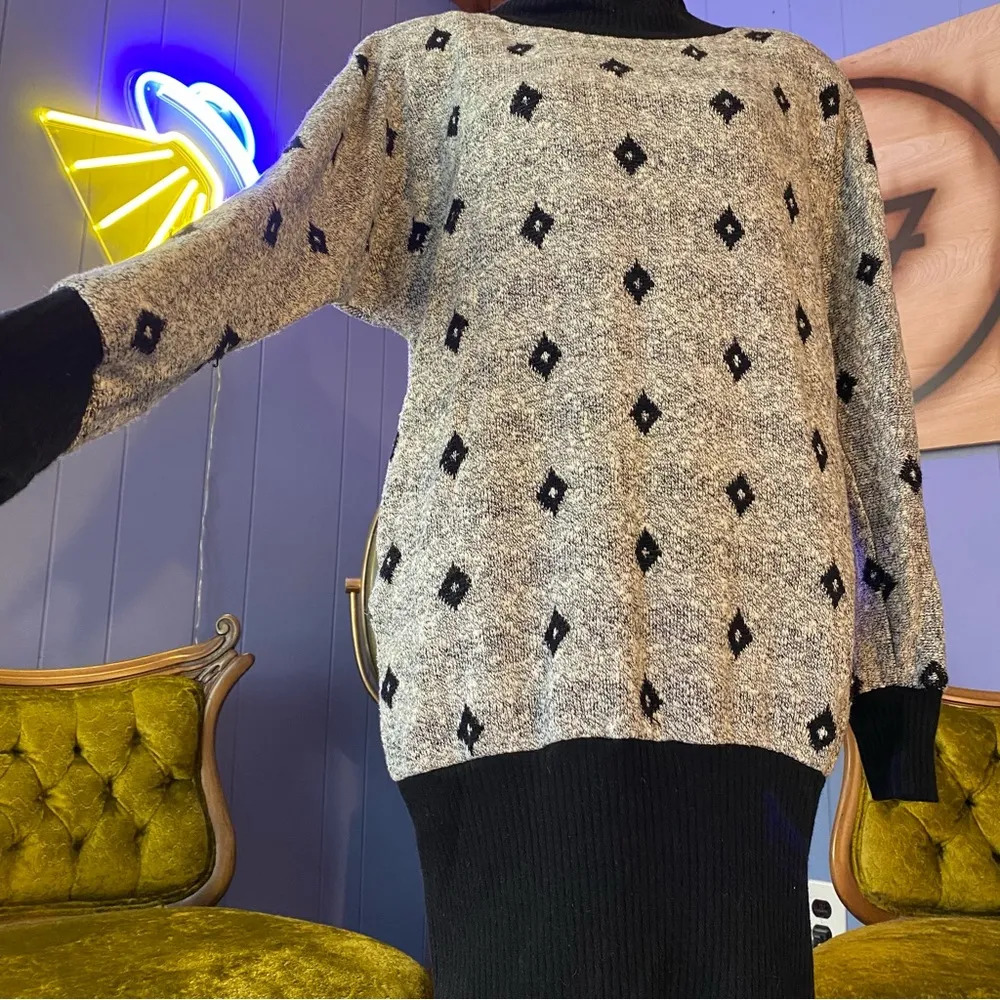 Vintage 1980s Batwing Dolman Sleeve Diamond Pattern Knit Sweater Dress Size undefined - Image 6