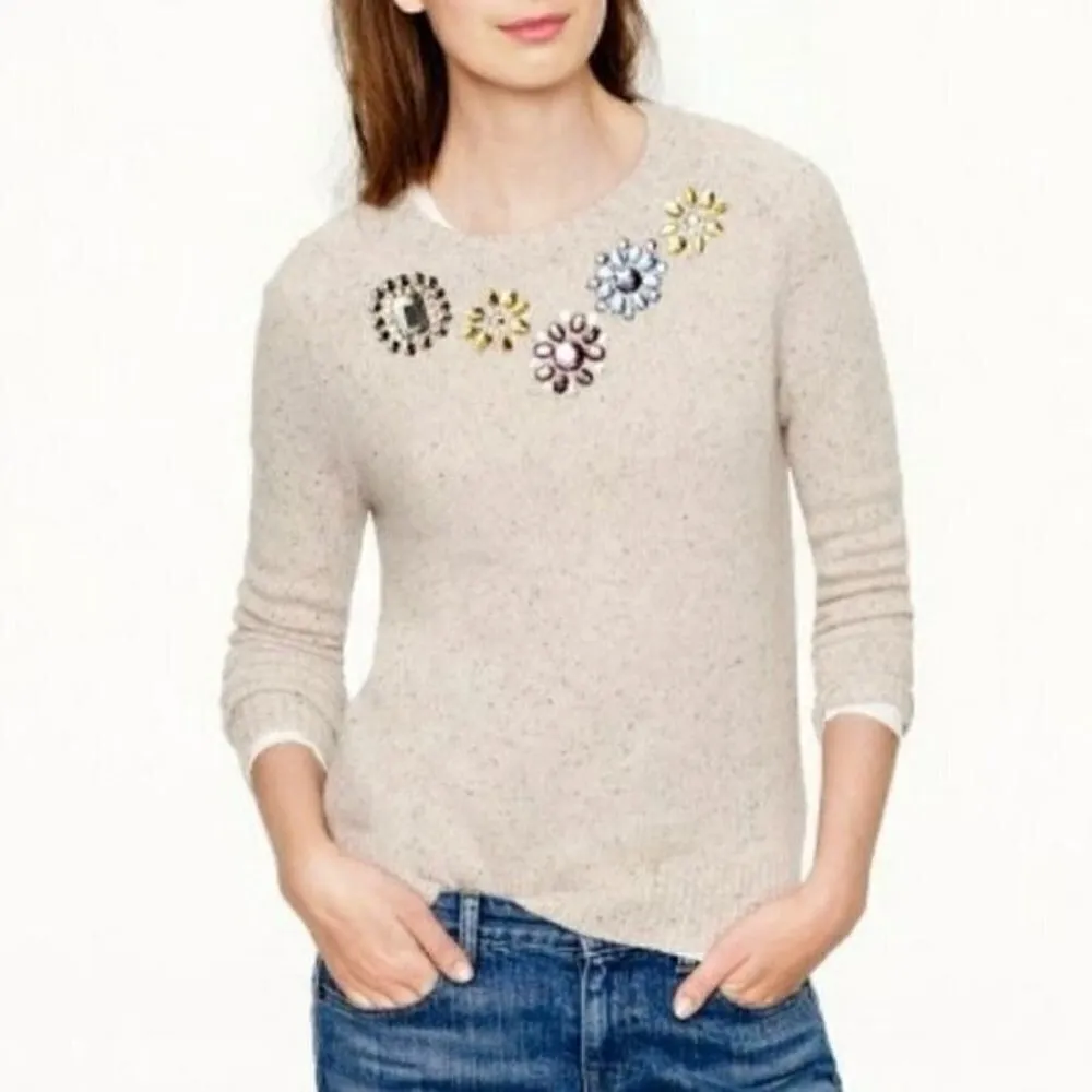J. Crew Lambswool Donegal Sweater Colored Jewel Gem in Tan Beige Winter Size XXS - Image 7