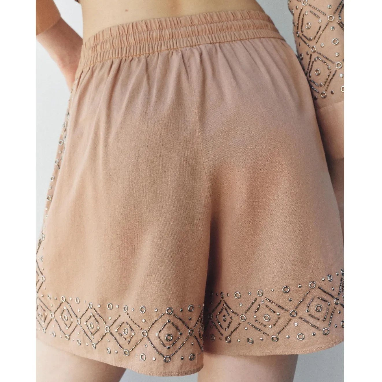 NWT SET Zara Beaded Embroidery Grommet Shirt Relaxed Short Two Piece Size L/XL - Image 5