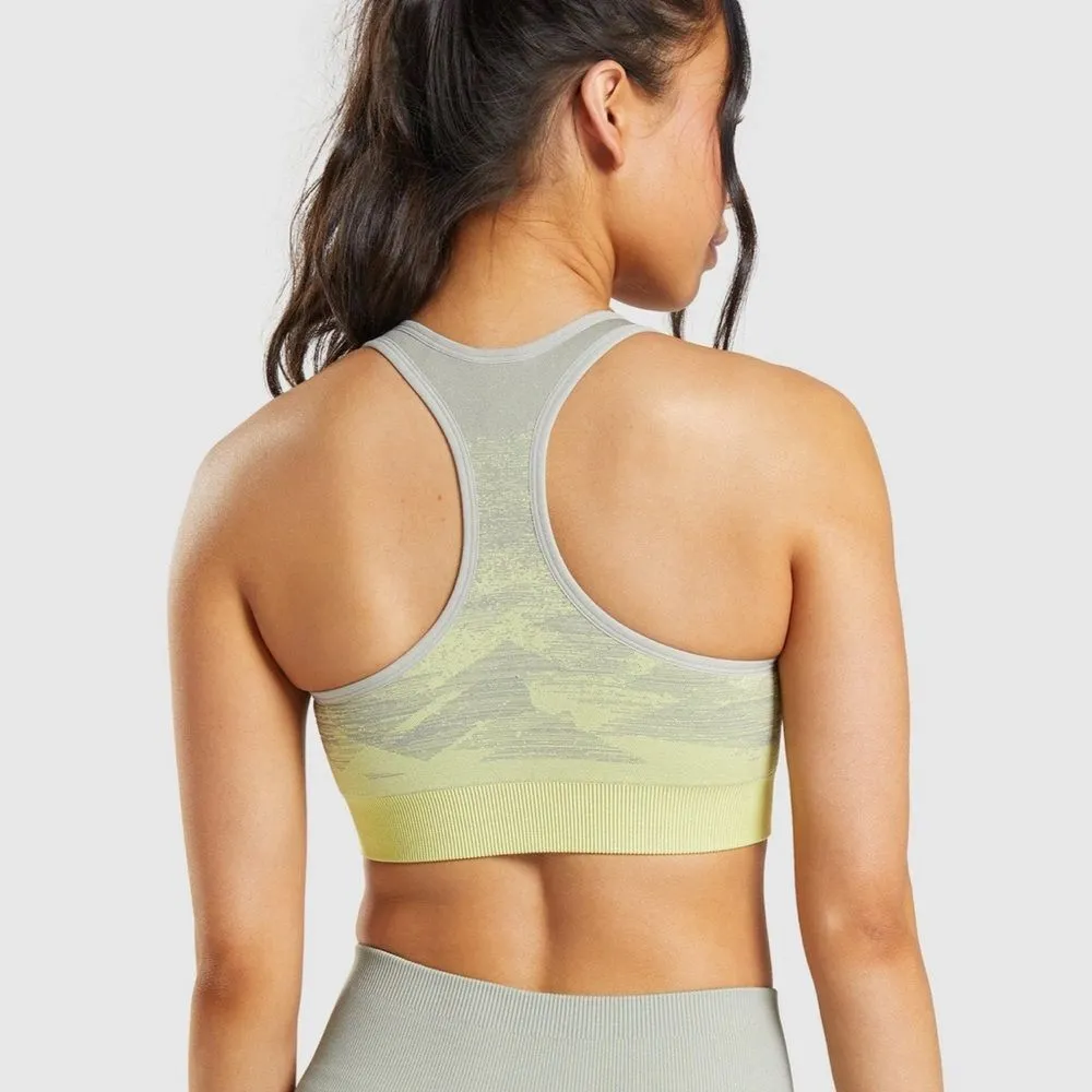 Gymshark Gray and Yellow Racerback Sports Bra - Image 3