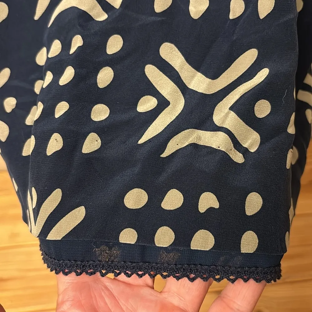 SARIAH Sleeveless Silk Tank Dress Sz 8 Cocktail Wedding Evening Navy Gray Print - Image 5