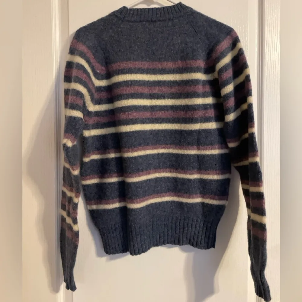 Carl Micheals 100% Shetland Wool Striped Long Sleeve Sweater Size Large Warm Blue - Image 2